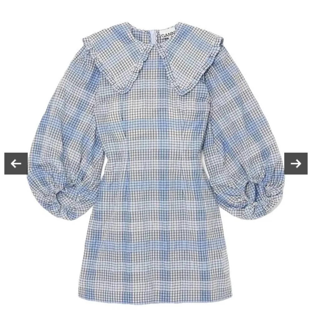 GANNI Blue Checkered Dress